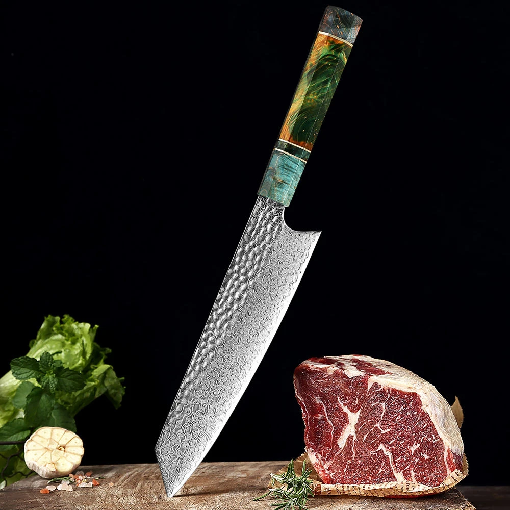 Damascus Kitchen Knife 8-inch Nakiri Knife 67 Layers Japanese Damascus Steel Slicing Chef Knife Razor Sharp Blade Colorful Wood