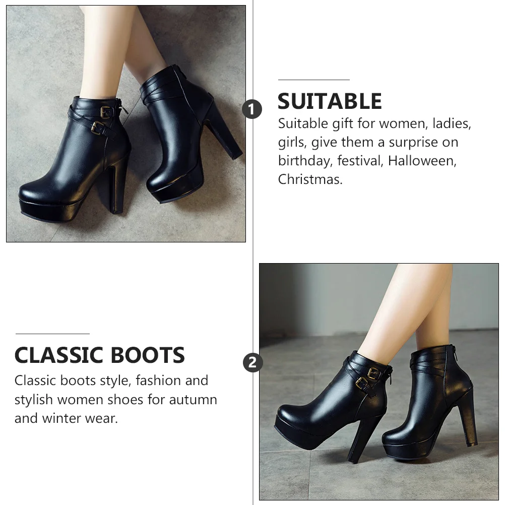 

1Pair Plastic Table Decoration Stylish Woman High Heel Winter Boots Ankle Thick Heel Boot Fashionable Round Toe Shoes for Autumn