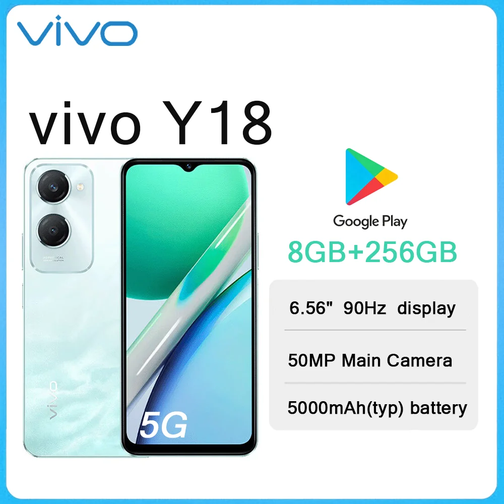 VIVO Y18 5G LTE 스마트폰 8GB+256GB 6.56인치/50MP/5000mAh/ 패션 듀얼심 언락 2026년 신제품 안드로이드 휴대폰