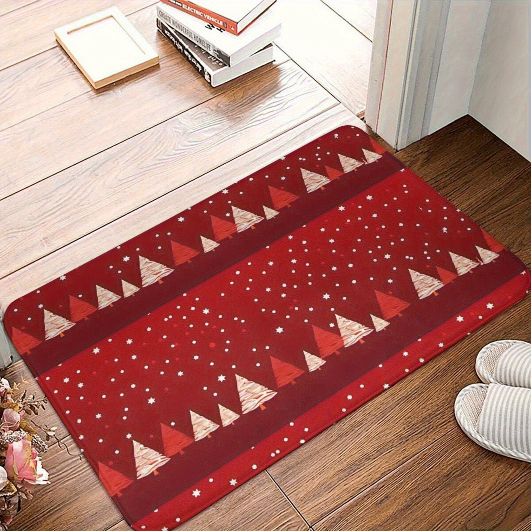 

Christmas Tree Pattern Bathroom Mat- Lightweight, Machine Washable Polyester Fiber Door Mat, Suitable for Home and Outdoor Decor