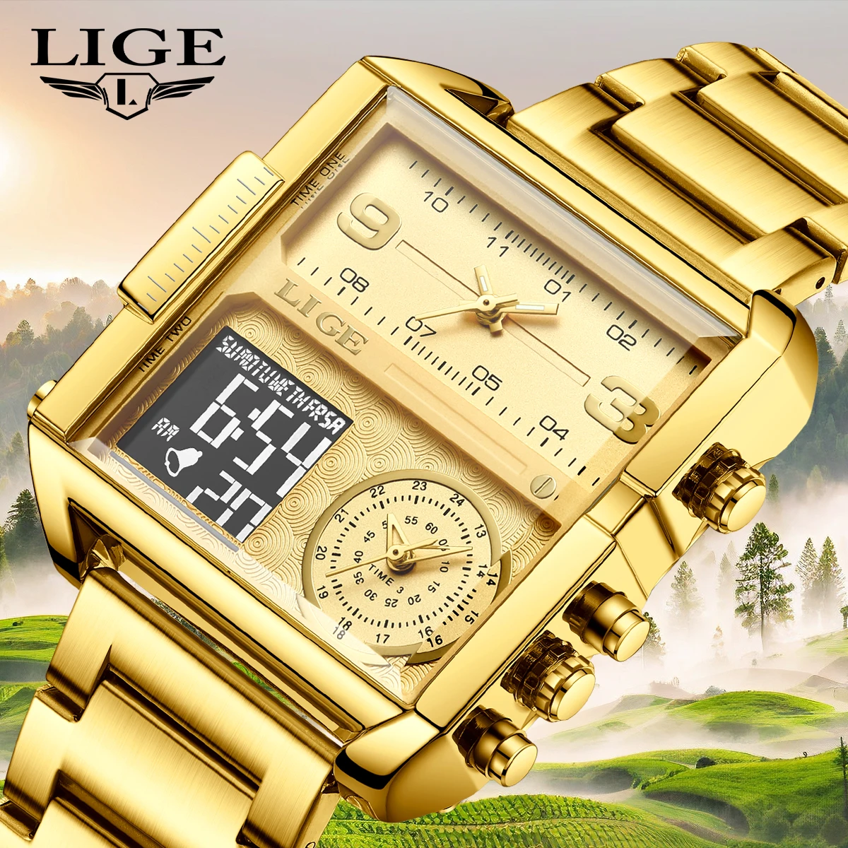 

Новые мужские часы LIGE: элитные, модные, золотые, стальные, спортивные, квадратные, цифровые, аналоговые, большие, кварцевые.