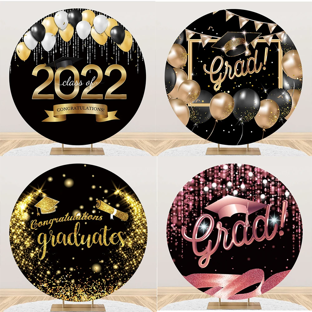 

Graduates Golden Glitters Backdrop Cover Elastic Round Photographic Backgrounds for Photo Background studio