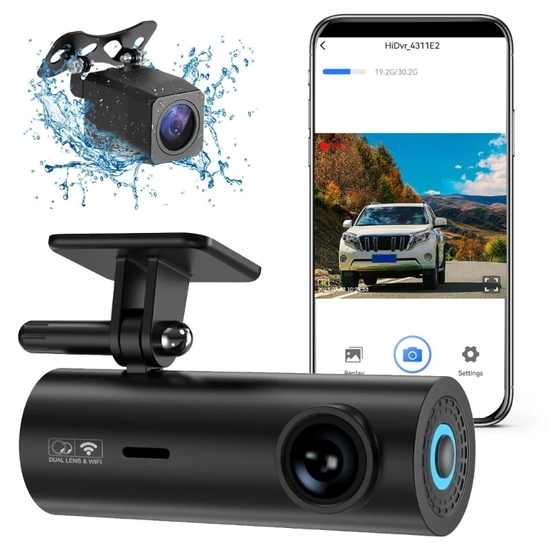 

DashCam 4K+1080P Rear Camera WIFI Car DVR Voice Control Car DVR