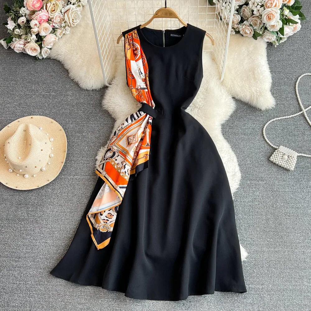 2025 Summer Fashion Women's Vintage Sleeveless O-neck Knee Length Dresses Casual Trendy Elegant A-line Dresses Female Clothes