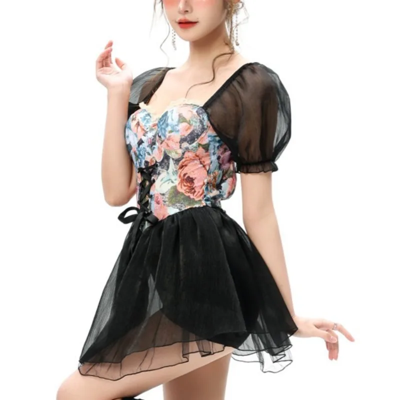 

Sweet Conservative Slimming Bikinis Women's One Pieces Swimsuit High Waist Swimwear Girls Cute Printed Bathing Suit Beachwear