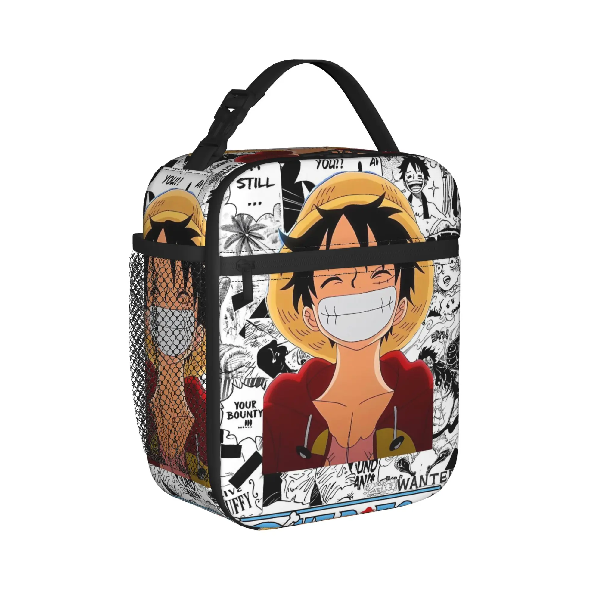 Classic Luffy Manga Poster One Piece Lunch Bag For Child  School Print Lunch Box Retro Waterproof Thermal Tote Handbags