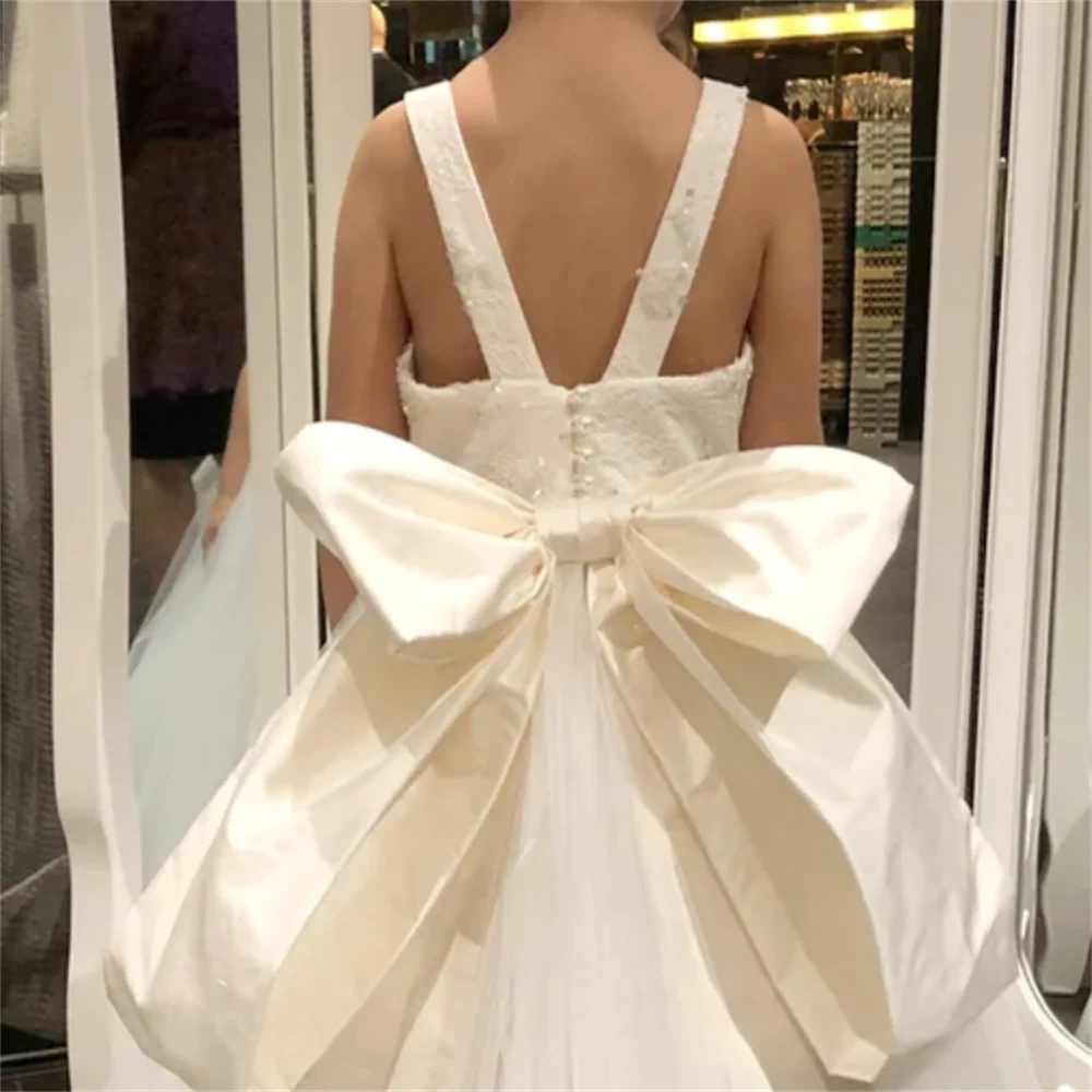 Vestidos de primera comunión sin mangas con tirantes y lazo en la espalda, vestido de flores para niñas, fiesta de boda, baile, belleza, desfile, regalo para niños