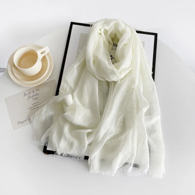 Summer Cotton Linen Scarves Women's Scarves  New Solid Color Scarves Sun Protection Breathable Shawls Retro Rough Edged Scarves