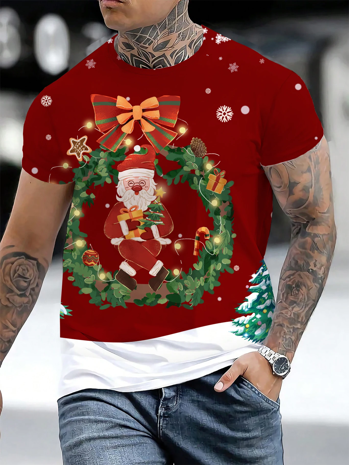 Casual Santa Claus 3D Print T Shirt For Men New Year Party Fashion Men's Clothing Christmas Short Sleeve Tops Oversized T-shirts