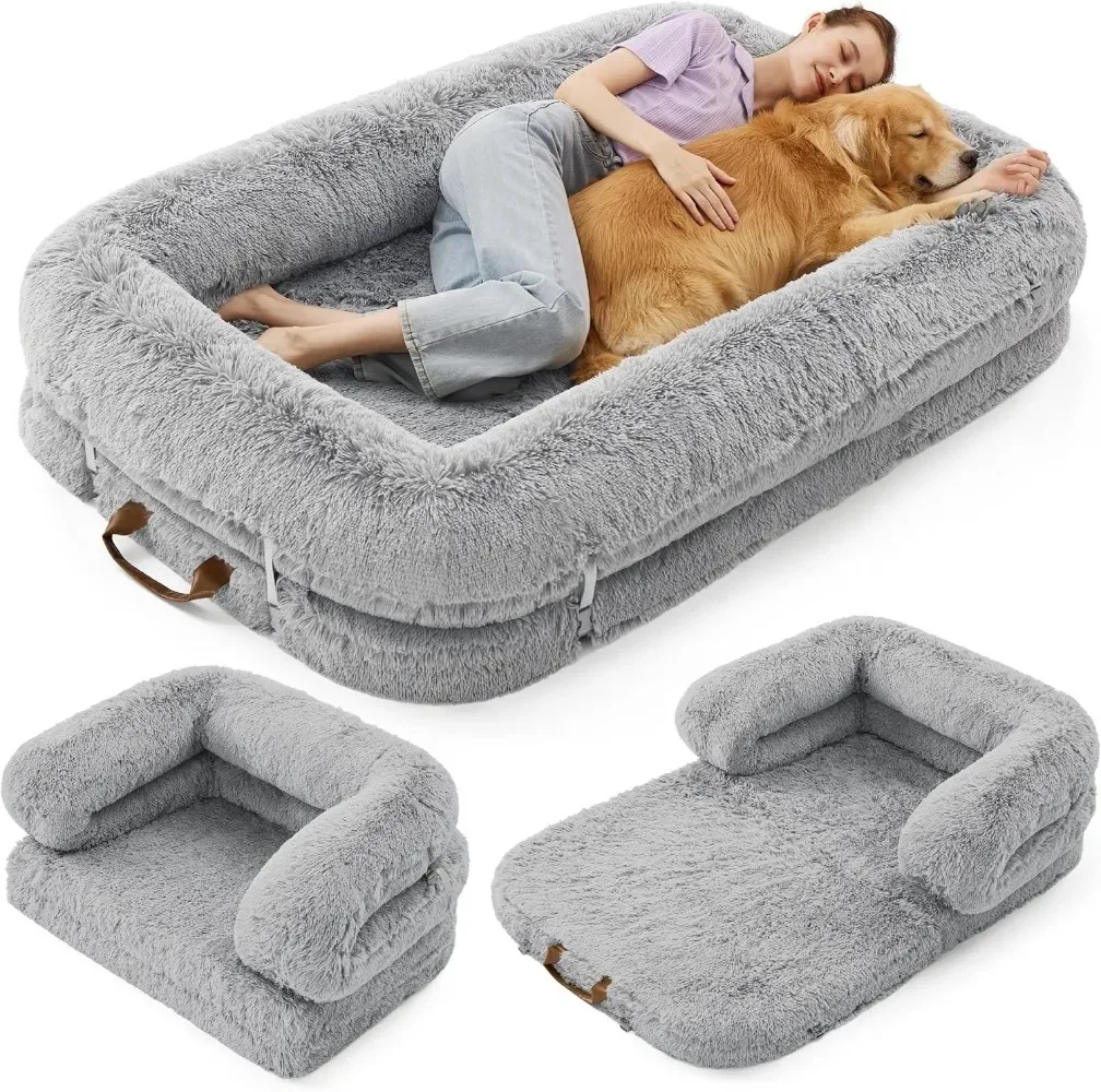 Lesure Foldable Human Dog Bed - 3 in 1 Flexible Giant Human Dog Bed for Adult People with Supportive Bolster Egg Foam