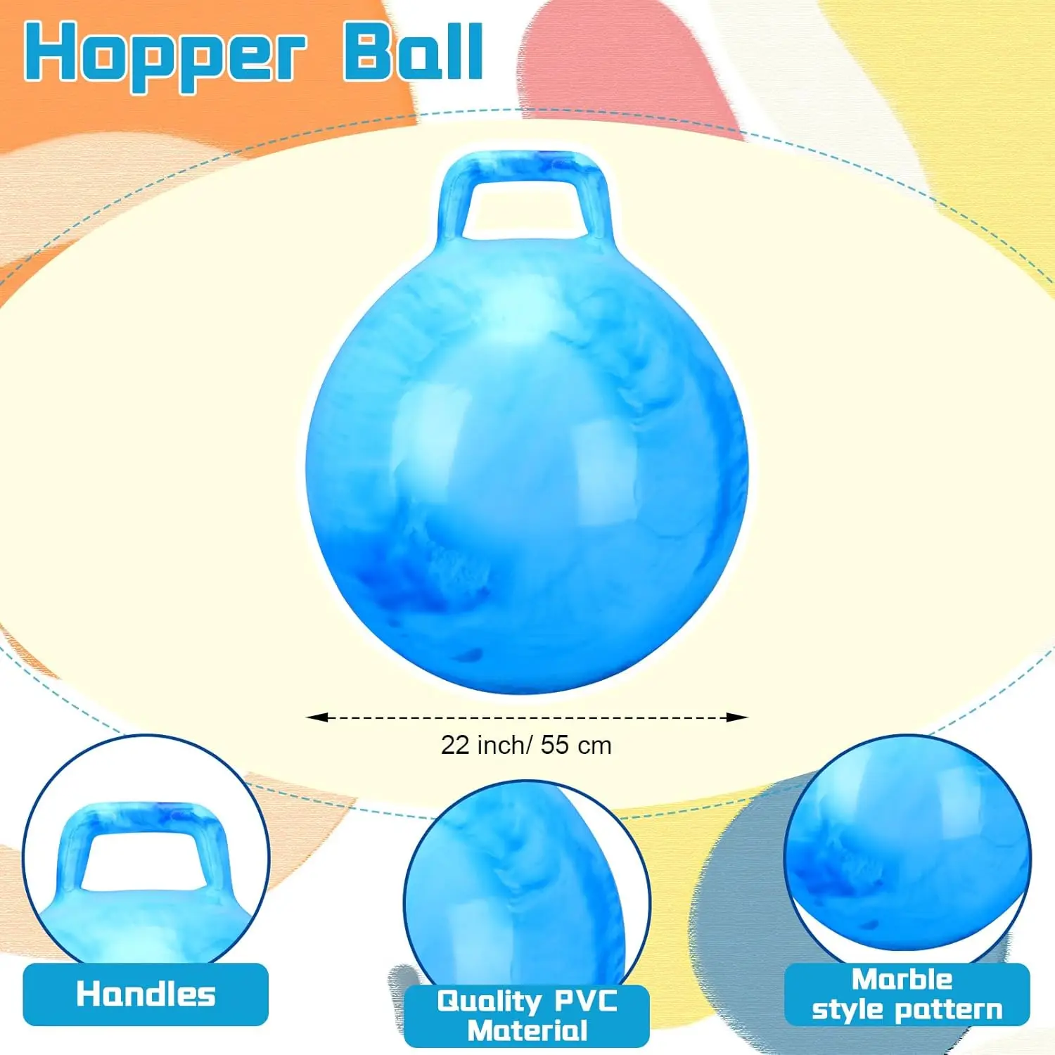 Balle rebondissante à trémie avec poignée, balle gonflable de 21 pouces, balles rebondissantes, jouets de saut, balle sautante pour garçons et filles