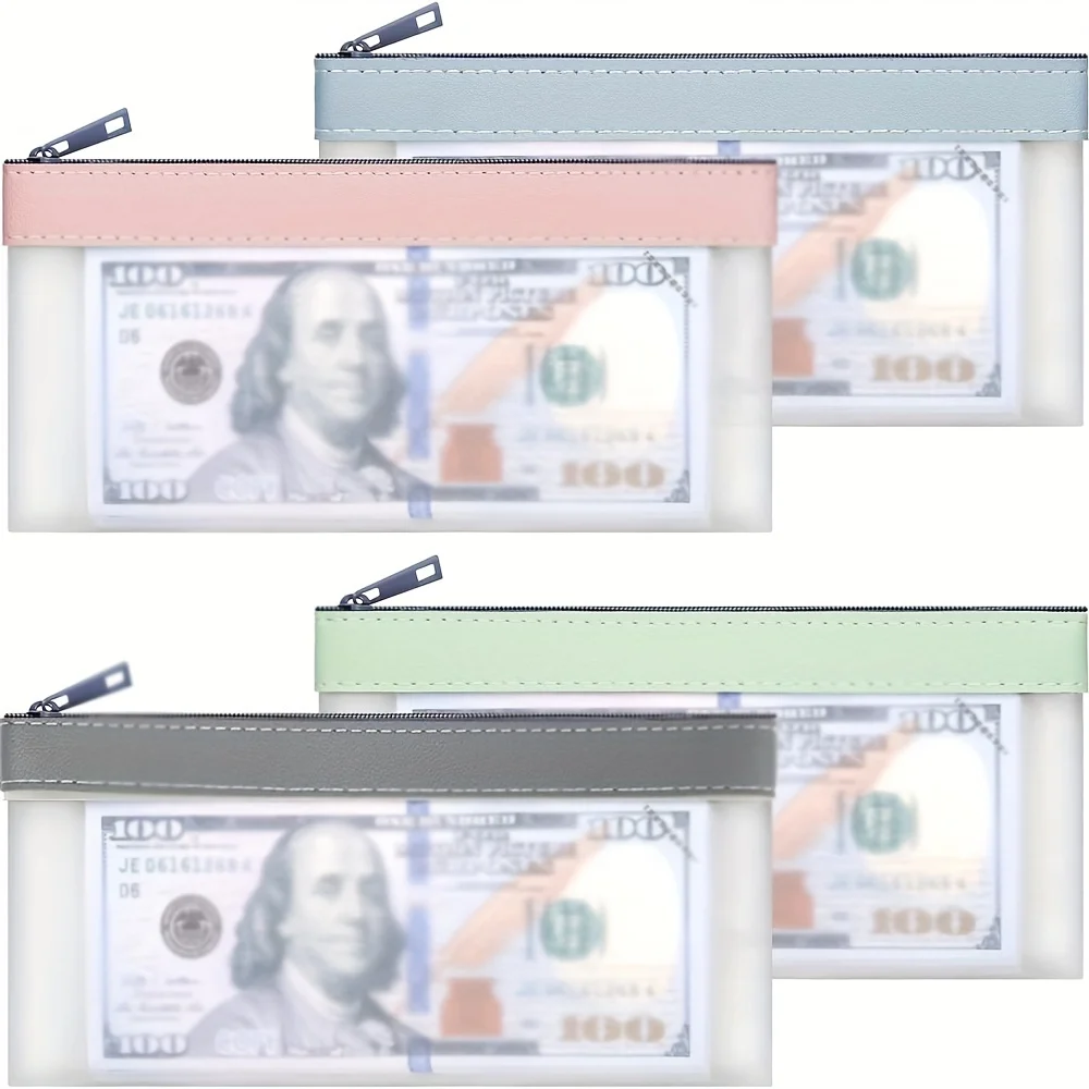 2/4 Pcs Money Pouch 7.7x3.7 Inch Zippered Money Pouch For Stationery Cash Bank Bags Clips Coins Bills Gift For Office School