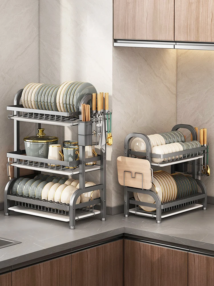 Kitchen shelf and dish storage rack bowl tray drain rack multi-function cupboard and bowl rack storage integration