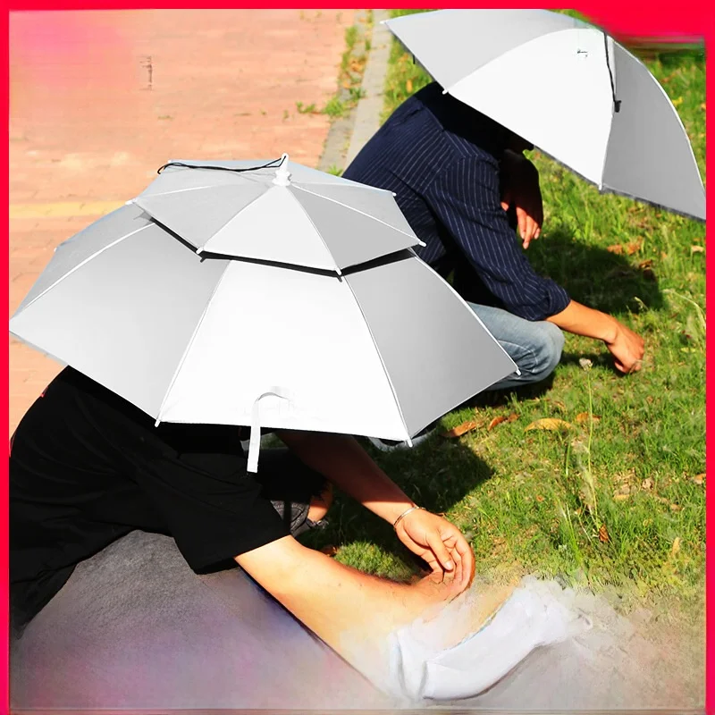 

Большой двухслойный зонт-шляпа от солнца и дождя для активного отдыха, рыбалки, сбора чая, водонепроницаемый головной убор, стильный, с изображением льва, из нержавеющей стали