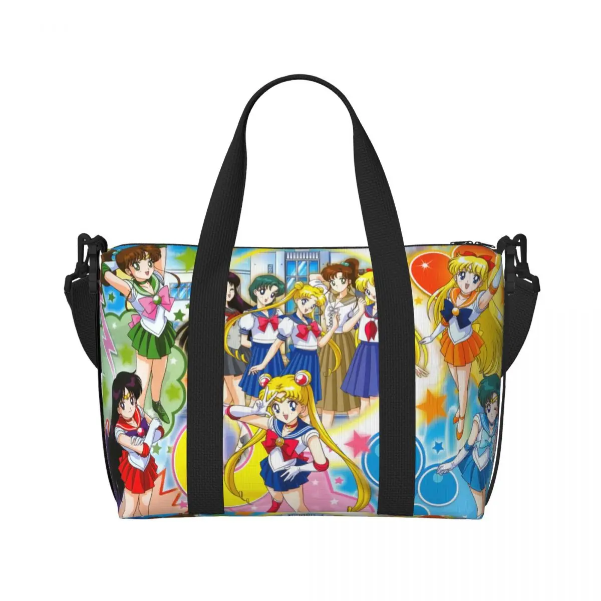 Custom Large Japanese Shojo Manga Sailors Moons Girl Tote Bag Women Shoulder Shopper Beach Gym Travel Bag