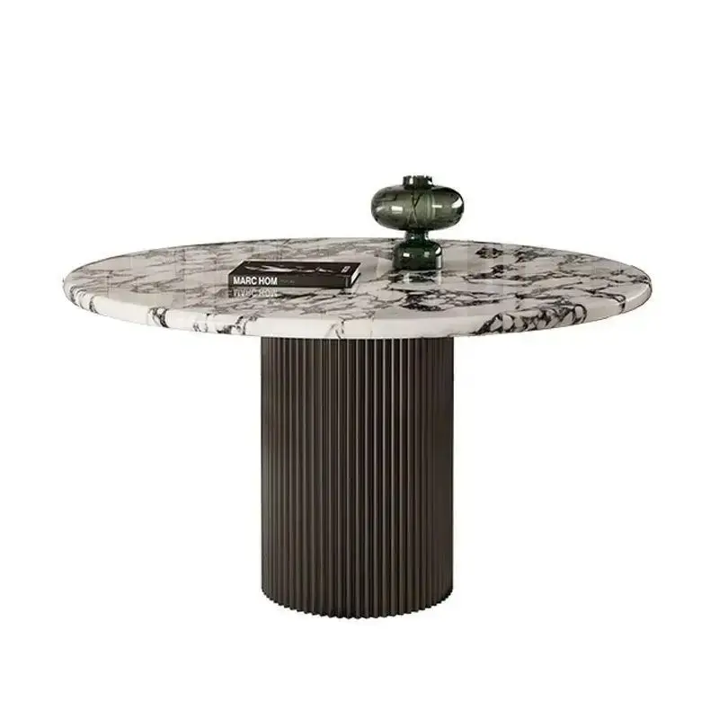 

Marble dining table household small apartment retro modern light luxury stone simple round rock slab dining table