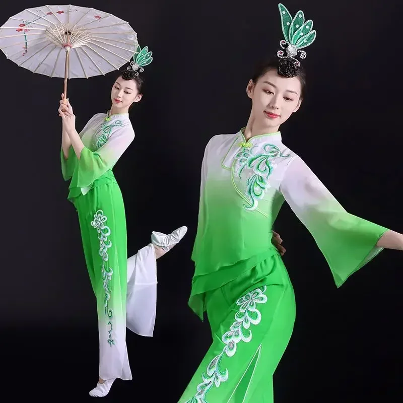 Traditional Chinese Yangko Dance Costumes Folk Dress Female Fan Umbrella Dance Hanfu Festival Outfit National Waist Drum Suit