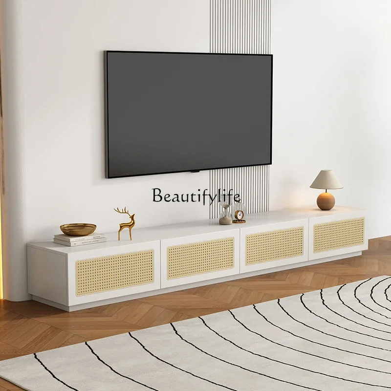 

yj7 Solid wood retro rattan TV cabinet, high-end living room French TV cabinet