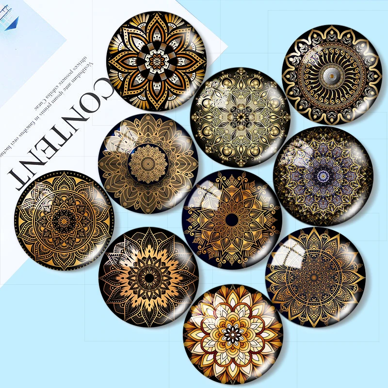 Black style patterns Flowers &Beauty Golden 10pcs 12mm/18mm/20mm/25mm Round Photo glass cabochon demo flat back Making findings