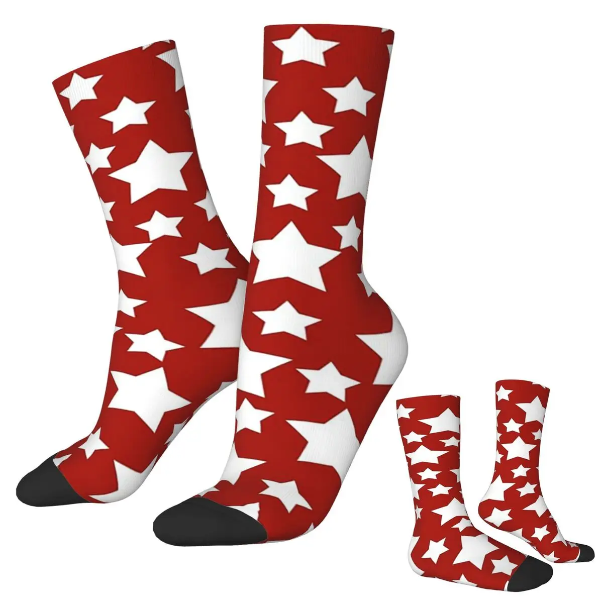 All Seasons Crew Stockings Red White Stars On Red Background Socks Funny Long Socks for Men Women Valentine's Day Gifts
