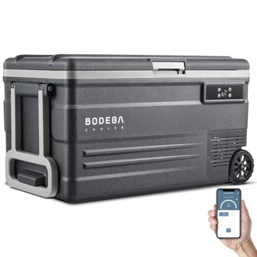 

Portable 80-Quart Car Refrigerator for Travel, Camping, Outdoor, Truck, SUV: Aluminum Alloy Body, Black, APP-Controlled Dual-Vo