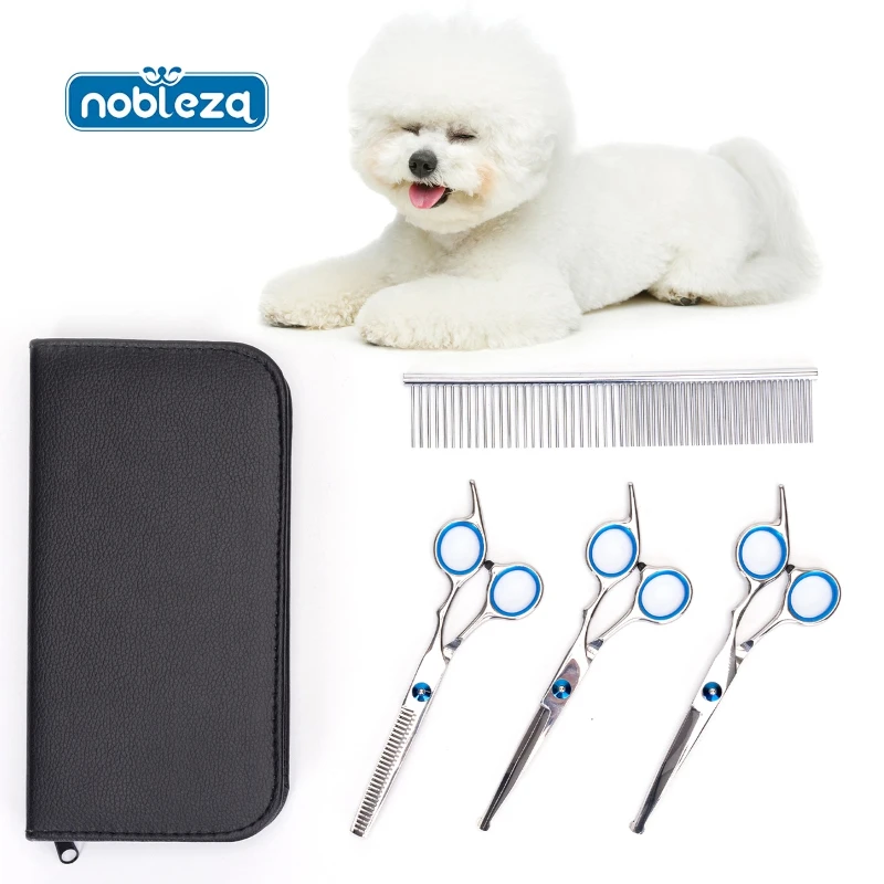 Nobleza Tijeras para Perros, 4 Piezas Tijeras Peluqueria Canina Profesional de Acero Inoxidable, Tijeras para Perros con Puntas Redondas  para Aseo Mascotas Bricolaje