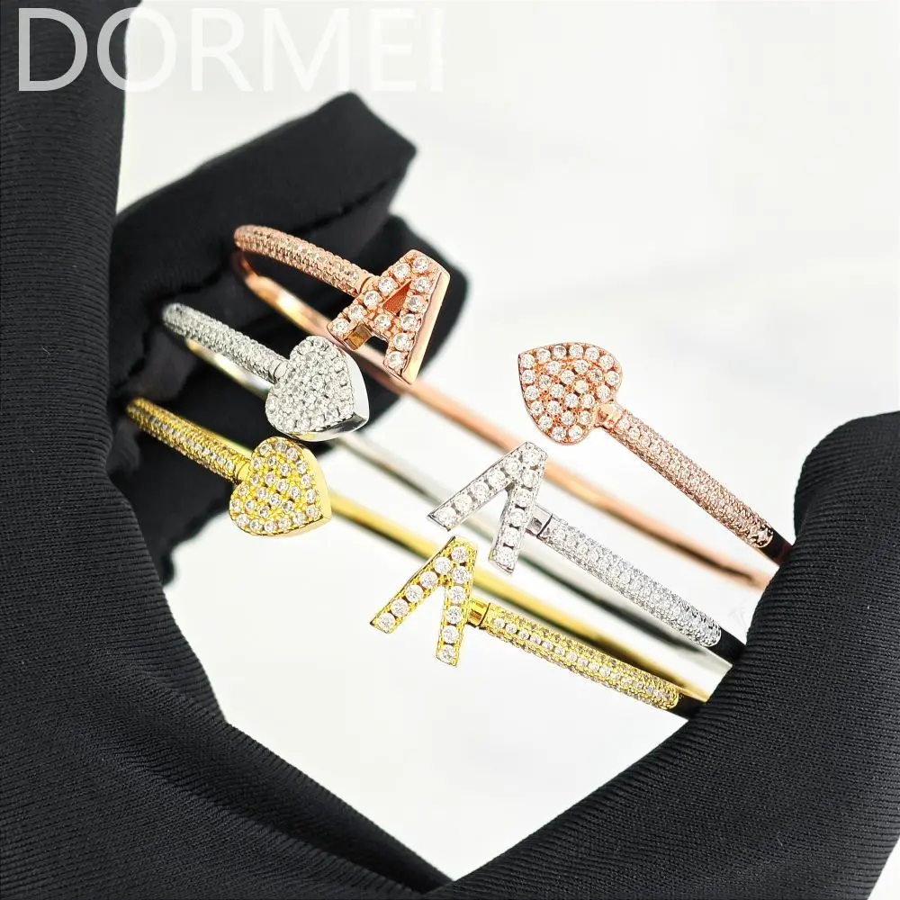 

lateefah Fashion crystal white CZ cuff bracelet jewelry for women Jewelry Band Zircon thick custom initial letter bracelet,