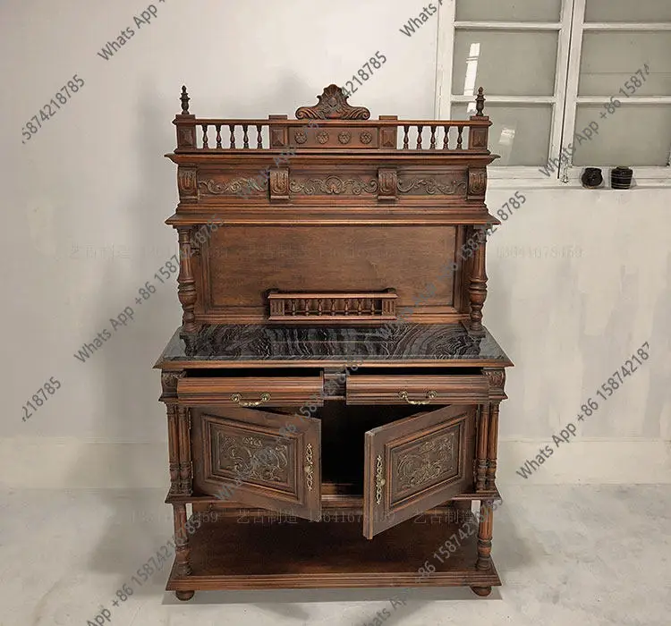 

Medieval solid wood retro restaurant wine cabinet tea cabinet neoclassical nostalgic side cabinet living room storage designer