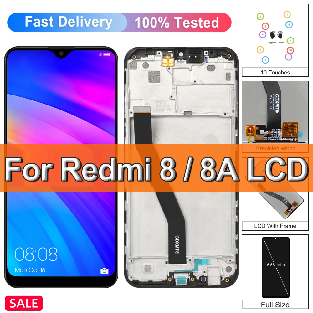 6.22 "สําหรับ Xiaomi Redmi 8 จอแสดงผล LCD หน้าจอสัมผัสสําหรับ Redmi8 Redmi8A M1908C3IC MZB8255IN จอแสดงผลเปลี่ยน, กรอบ