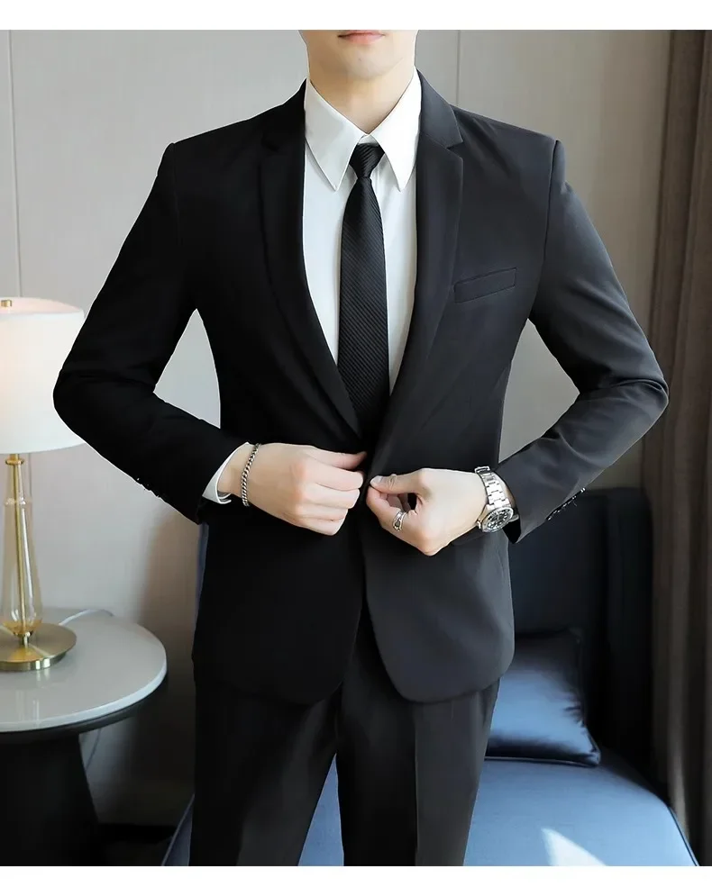 Traje Casual para Hombre, Dos Piezas, Corte Slim Fit, Estilo Formal Coreano, Traje de Novio, Ropa de Vestir Occidental para Novio