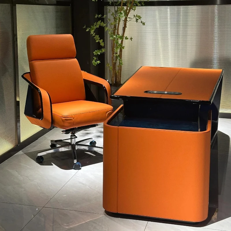 Light Luxury Hand-Stitched Genuine Leather Boss Chair Modern Villa High-End Study Ergonomic Rotating Lifting Office Chair