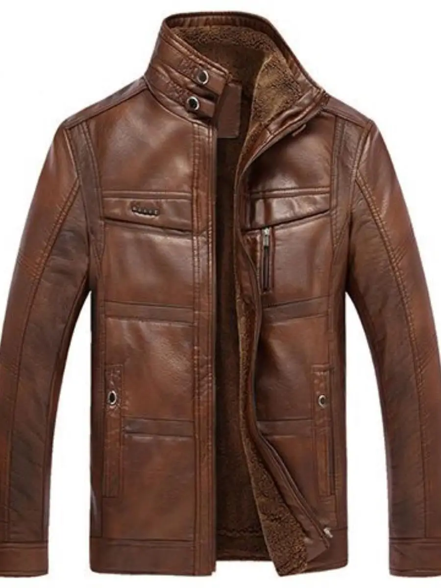 

2024 Haining Leather Jaet Men's PU Leather Midlife Outerwear Spring Dad Sle Quali Slimming Anti-aging Straight Cut