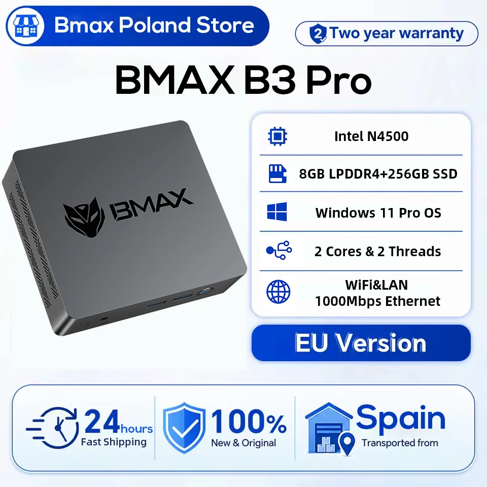 Bmax Mini-PC B3 Pro Windows 11 8GB RAM 256GB SSD HDMI USB Dual-Band-WLAN Bluetooth DC 1000Mbps Ethernet Mini-PC