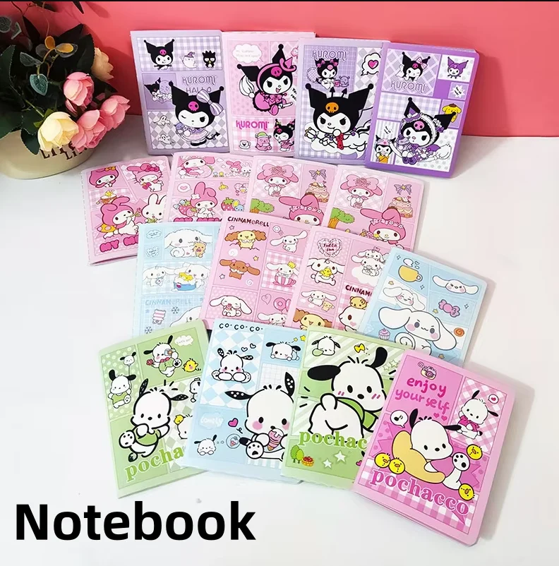 16pcs/lot Sanrio Kuromi Melody Pochacco Cinnamoroll Notebook Cute Portable Note Book Diary Planner Stationery Gift School Supply