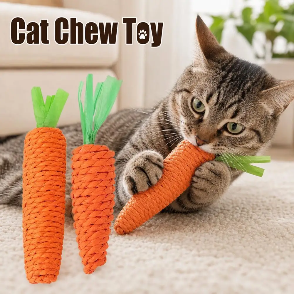 Adorable Carrot Cat Toy with Built in Bell Durable Self Entertaining Chew Resistant Teething Claw Grinding Toy for Kittens Cats