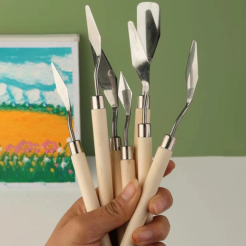 12 unids/set juego de cuchillos de paleta, cuchillos de pintura de espátula de acero inoxidable, juego de cuchillos de paleta de pintura con mango de madera para pintura al óleo