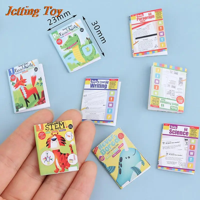 New 4Pcs Miniature Cartoon English Exercise Books 1:12 Dollhouse Paper Notebook Doll House Decor