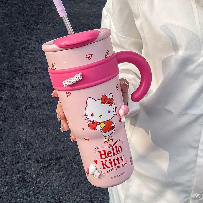 Sanrio Hellokitty Thermos Cup for Girls Good-Looking Straw Cup Cute  Office Large Ice  Large Capacity