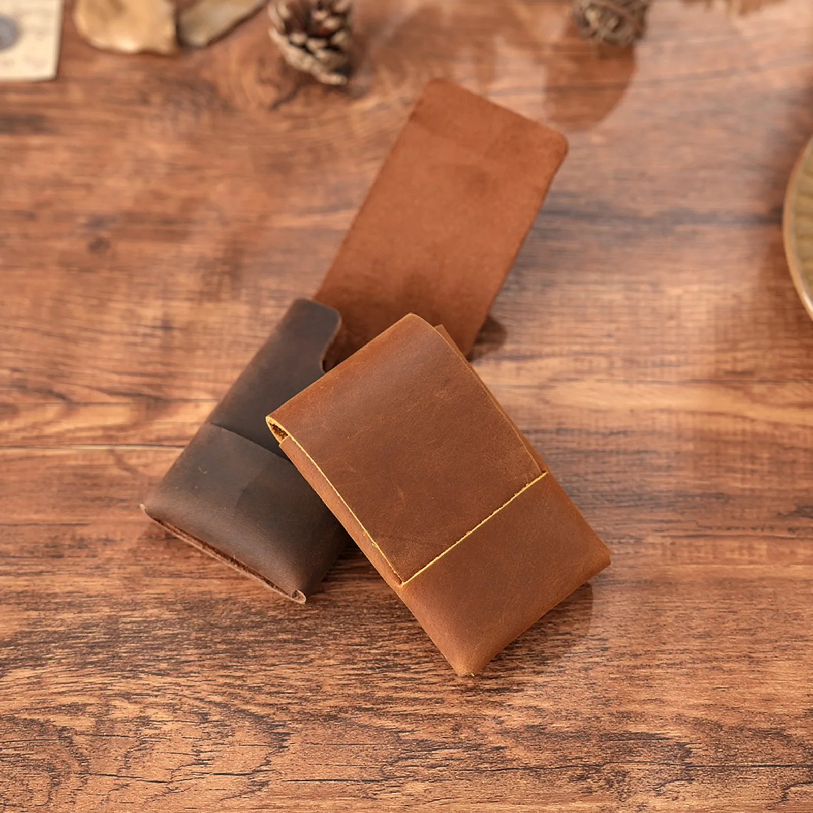 Creative Genuine Leather Pocket Wallet with Card Slot, Multifunctional Mini Purse Change Holder Pouch for Women Men