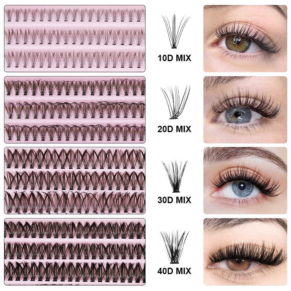 StarsColors DIY MIX Falsche Wimpern Schwarzer Stiel Wimpernverlängerung Praktisches Reisezubehör Wimpernkleber und Versiegelung 4ml Pinzetten-Set