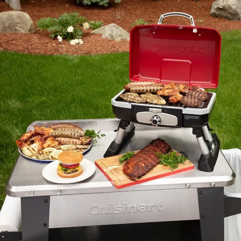 Petit Gourmet Portable Tabletop Propane Gas Grill, Red 17.6 x 18.6 x 11.8-Inch