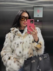 ZBZA Donna Spessore Pelliccia Sintetica Leopardo Giacca Corta Cappotto Risvolto Maniche Lunghe Bottoni Invisibili Doppie Tasche Caldo Capispalla Inverno Nuovo Cappotto alla moda femminile