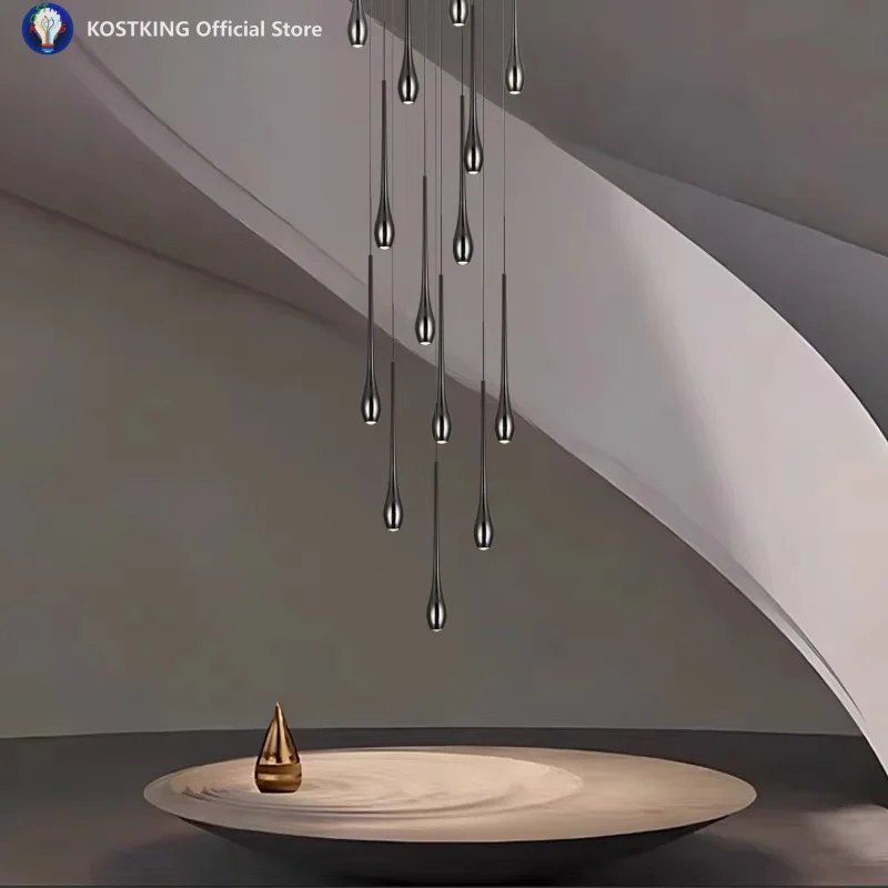 Apartment Living Room Pendent Lamps Indoor Modern Stair Chandelier Meteor Shower Droplight High Ceiling Stairwell LED Lighting