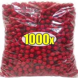 1000/50x Mini Artificial Berries Red Fake Berry Cherry Stamen for Christmas DIY Floral Wreath Ornament New Year Party Home Decor