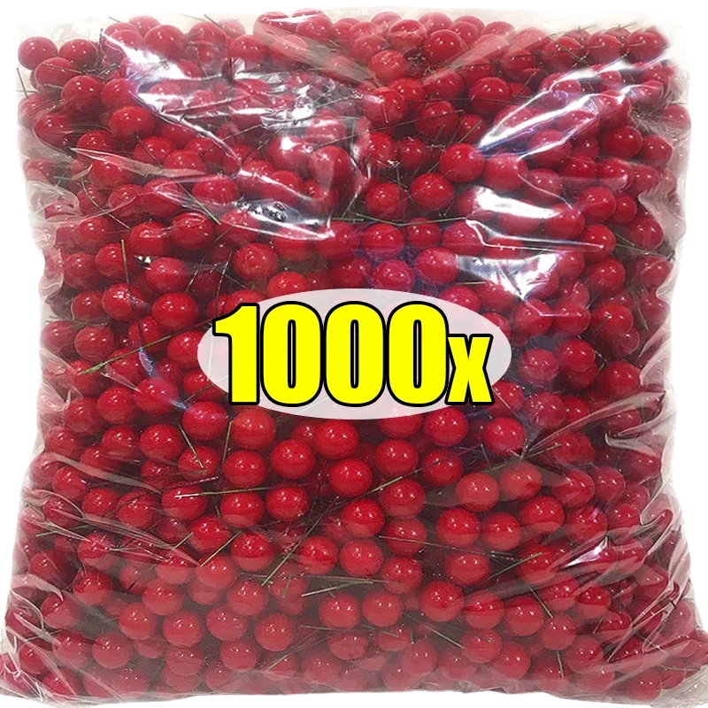 1000/50x Mini Artificial Berries Red Fake Berry Cherry Stamen for Christmas DIY Floral Wreath Ornament New Year Party Home Decor