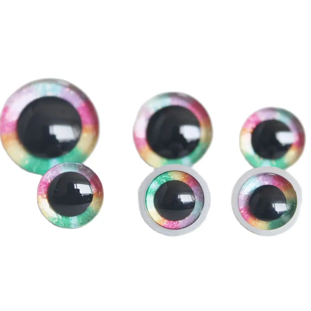 

20pcs/lot new 16mm 18mm 20mm 25mm 30mm rainbow colorful 3D glitter safety toy eyes +washer for doll findings-size option --QC