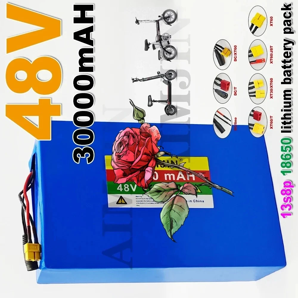 13S8P 48V 30Ah 18650 lithium battery pack large capacity suitable for 48V 250-1500W built-in BMS+54.6V2A charger