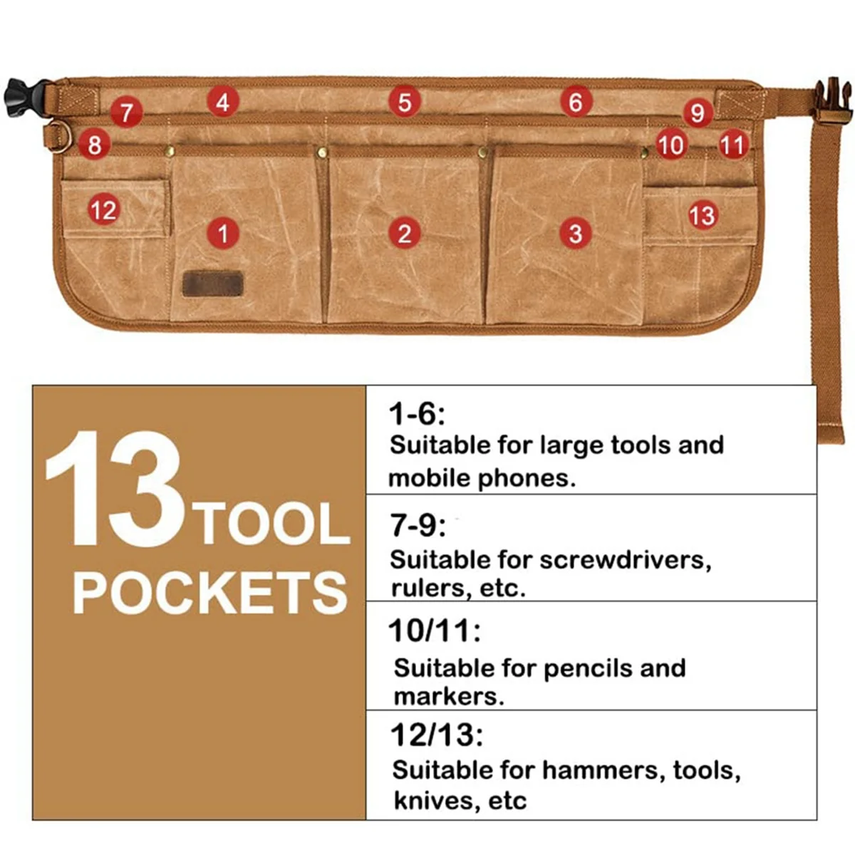 

A002 Сумки для инструментов на ремне для мужчин, поясная сумка для инструментов электрика, парусиновая сумка для садовых инструментов с 13 карманами, коричневая