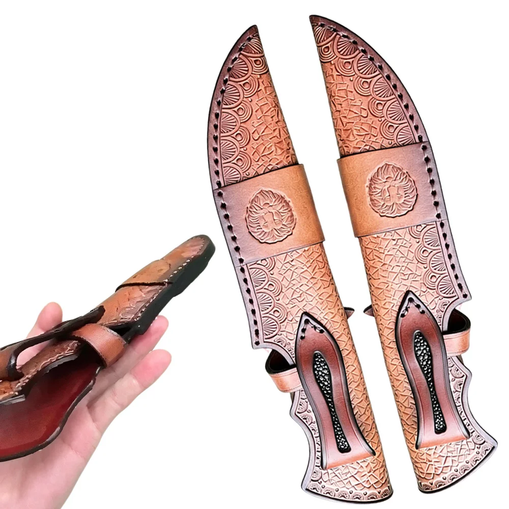 Outdoor Universal Knife Cover Leather Sheath Fixed Balde Knife Holder First Layer Cowhide Scabbard for Hunting Knife Holsters