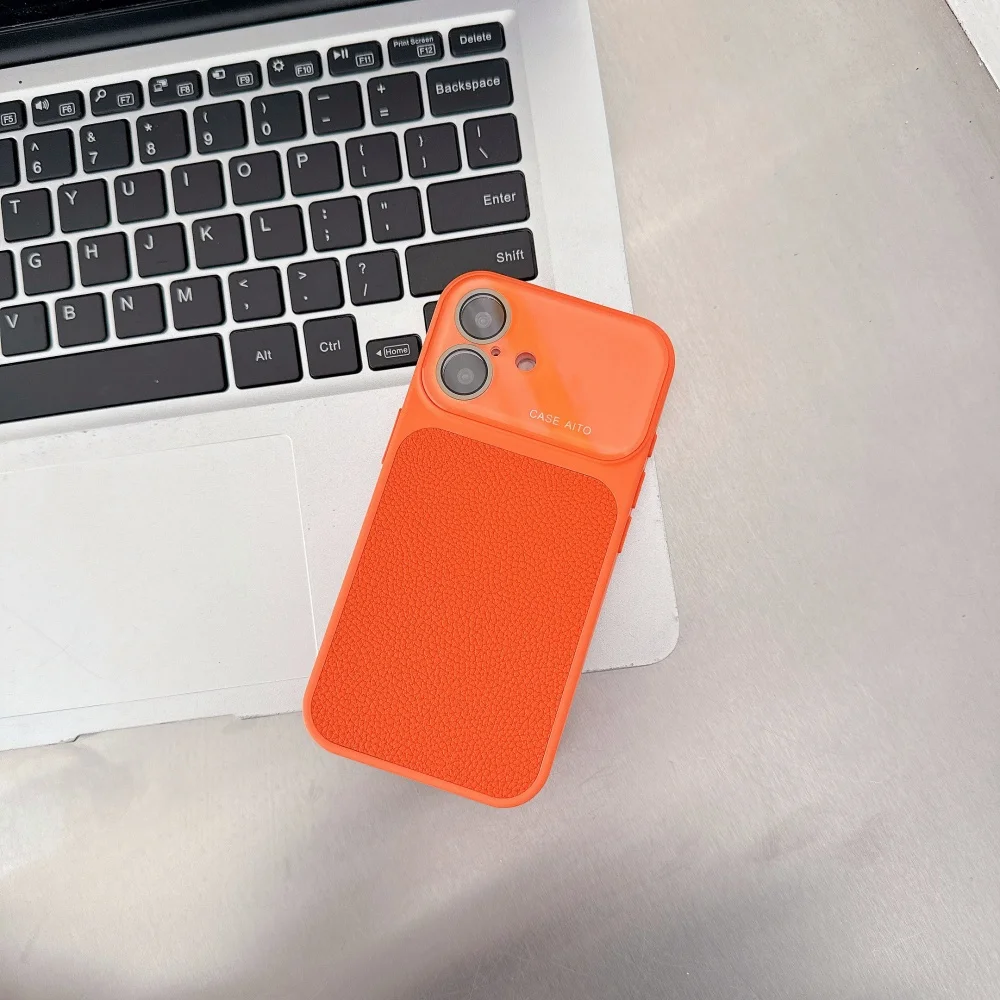 Luxuriöse Lychee PU-Leder Handyhülle für iPhone 17 16 15 14 Pro Max mit großem Fenster, stoßfester Linsenschutz und einfarbiger Abdeckung